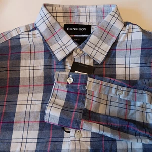 BONOBOS Small Slim Fit Red Blue White Plaid Long Sleeve Light weight Flanel - Picture 1 of 7