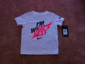 NWTBoys Toddler 2T Nike Athletic Cut Short Sleeve T Shirt Top Wht/Blk/Pnk - Picture 1 of 1