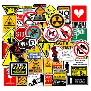 ⭐ 50 Stück Achtung / Warnung / Warning Signs Style Mini Aufkleber Stickerbomb - Picture 1 of 8