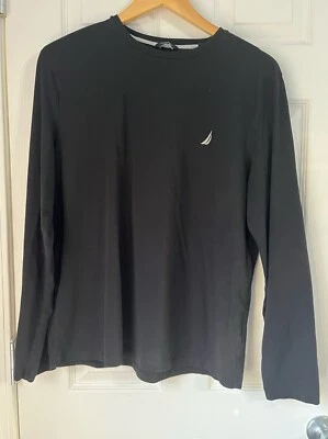 Camisa Nautica Capa Negra Manga Larga Cuello Redondo Blanco Logo Elástico Top Foto 1 de 4