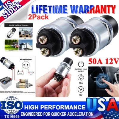 2 peças 12 volts DC partida resistente botão momentâneo interruptor de partida (50 amperes) - Imagem 1 de 4