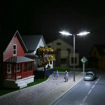 10pcs Model Trains HO Scale 1:87 Two-heads Lamp Street Light Bright White LEDs - Image 1 of 4