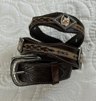 Cinturón Western Vintage Marrón Cuero Tooled Talla 40 Vaquero Herradura Suroeste Foto 1 de 4