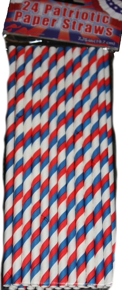 24 pajitas de papel patriótico a rayas rojas, blancas y azules, ecológicas 4 de julio Foto 1 de 2