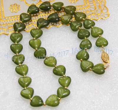 12mm Natural Green Peridot Heart Shaped Gemstone Beads Necklace 14-100'' - Image 1 of 4