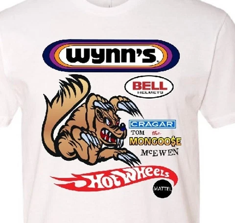 NEW! Tom "THE MONGOOSE" McEwen RETR0 1970 Hot Wheels Caricature Large T-Shirt Cover