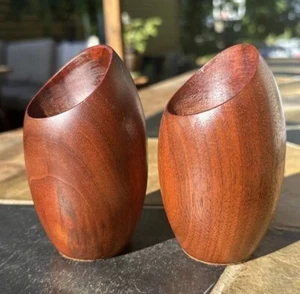 2 Pc Set Rude Osolnik wood Turned Candle Holders MCM Rare - Picture 1 of 7