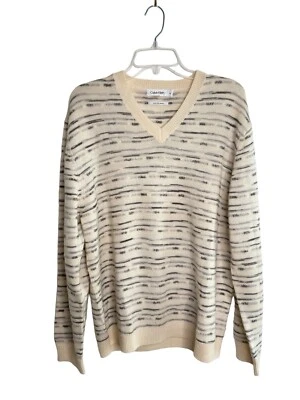 Calvin Klein V-Neck Sweater X-Large Extra Fine Merino Wool Abstract 3D Pullover - Image 1 of 4