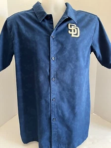 VTG San Diego Padres Hawaiian Shirt Blue on Blue Hibiscus Print SGA Mens Medium - Picture 1 of 13