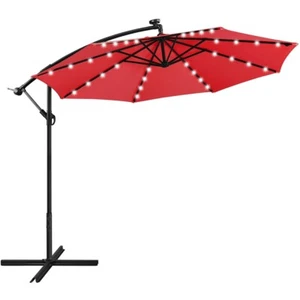 10 FT Solar Offset Umbrella Offset Hanging Cantilever Umbrella w/32 LED Lights - Picture 1 of 20