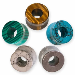 Flesh Plug Ohr Tunnel Stein Ohrdehner Piercing Schmuck Expander Tigerauge Türkis - Bild 1 von 25