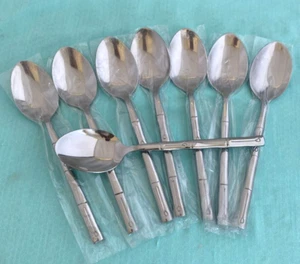 NUEVO 8 cucharas soperas ovaladas Hampton Forge BAMBÚ firma acero inoxidable brillante 7 3/4" - Imagen 1 de 4
