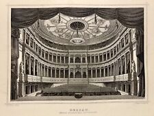 Antiquarian etching 1837 steel engraving Dessau view of the court theater...