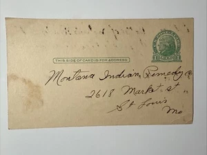 Tarjeta postal de medicina curandera 1900 Montana Indian Remedy Co St Louis Missouri de colección - Imagen 1 de 10