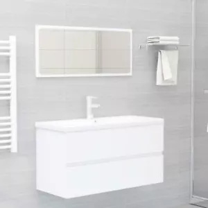 White Bathroom Sink Cabinet With Basin And Mirror 3 Pcs Vanity Furniture Set - Picture 1 of 11