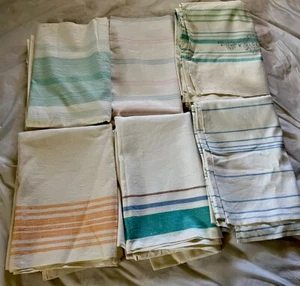 Linen Flat Sheets Set Of 6 Striped Embroidered Vintage USSR European - Picture 1 of 20