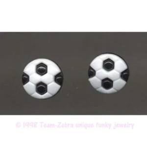 Funky SOCCER BALL BUTTON EARRINGS Futbol Player Coach Referee Costume Jewelry - Picture 1 of 1