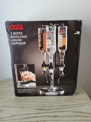 NOB OGGI 3 Bottle Revolving Liquor Dispenser Stainless Steel Bar Mancave  - Image 1 of 4