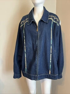 KOOS OF COURSE Womens Jacket Denim Beaded Embroidered Size 3X Full Zip Front - Picture 1 of 6