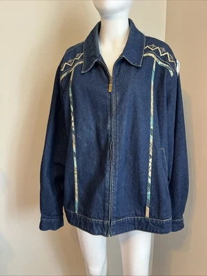 KOOS OF COURSE Womens Jacket Denim Beaded Embroidered Size 3X Full Zip Front - Image 1 of 4