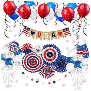 Patriotic Decoration for 4th of July - Team USA Flag Banner, Paper Fans, Star - Picture 1 of 7