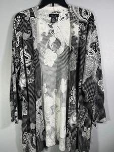 Grace ~ 3/4 vorne offen Paisley Cardigan Top ~ Größe 1X ~ schwarz & weiß bunt - Bild 1 von 10