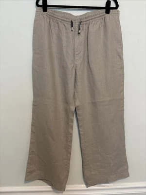 Zegna Sport Pants Mens Large Tan 100% Linen Elastic Drawstring Waist Casual - Image 1 of 4