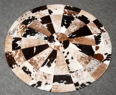 Ковер из воловьей кожи круглый пэчворк ковер ручной работы из воловьей кожи (36 x 36 дюймов) домашний декор 69 - Изображение 1 из 4