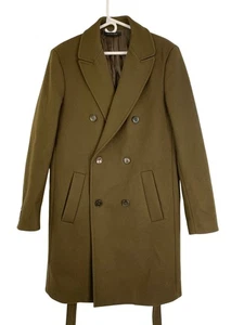 Zara Man Olive Wool Trench Coat Large Double-Breast Belted RB10605 Military - Picture 1 of 10