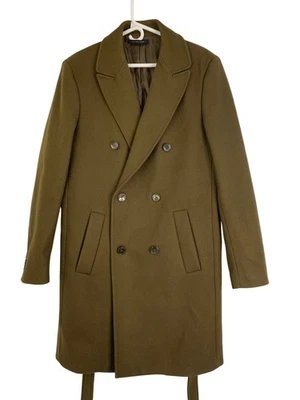 Zara Man Olive Wool Trench Coat Large Double-Breast Belted RB10605 Military - Image 1 of 4