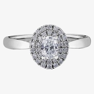 18ct White Gold 0.55ct Oval-cut Diamond Double Halo Cluster Ring 30117WG/55-18 - Picture 1 of 1
