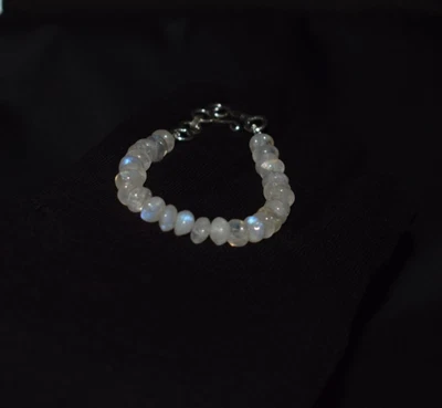 Rainbow Moonstone Button Shape Gemstone 925 Sterling Silver 10" String Bracelet - Image 1 of 4