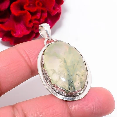 Подвеска из стерлингового серебра 925 пробы с драгоценными камнями пренит - Южная Африка 1,72 дюйма P102060 - Изображение 1 из 4