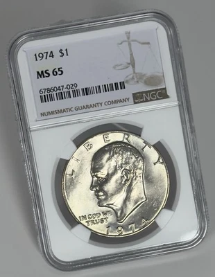 1974 Ike Dollar MS65 NGC Eisenhower Dollar DDR Profile Doubling Errors Brilliant - Image 1 of 4
