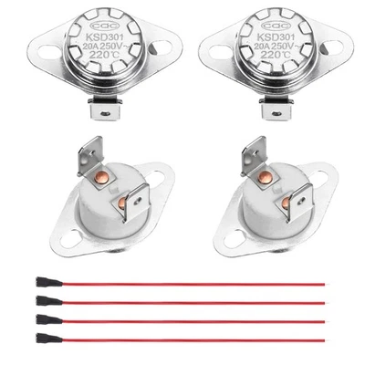 2 Pcs KSD301 Thermostat 220°C/428°F 20A N.C with Terminal Wire - image 1 of 4