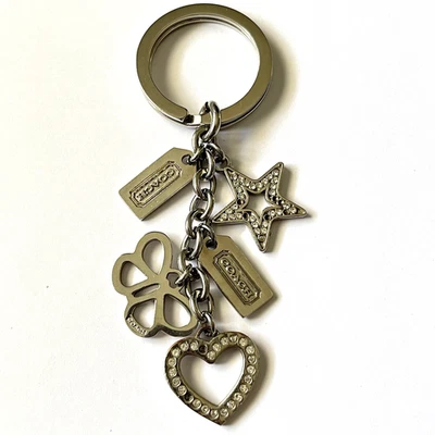 Vintage Y2K Coach Silver Purse Rhinestone Heart Butterfly Fob Keychain Charm - Image 1 of 4