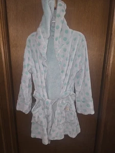 PINK Victoria Secret Green Polka Dot Soft Plush Bath Dressing Robe Women's Sz M - Picture 1 of 4