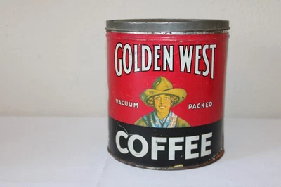 Vintage 1927 Golden West Coffee Can Tin Lithograph Advertising Western Cowgirl - Image 1 of 4