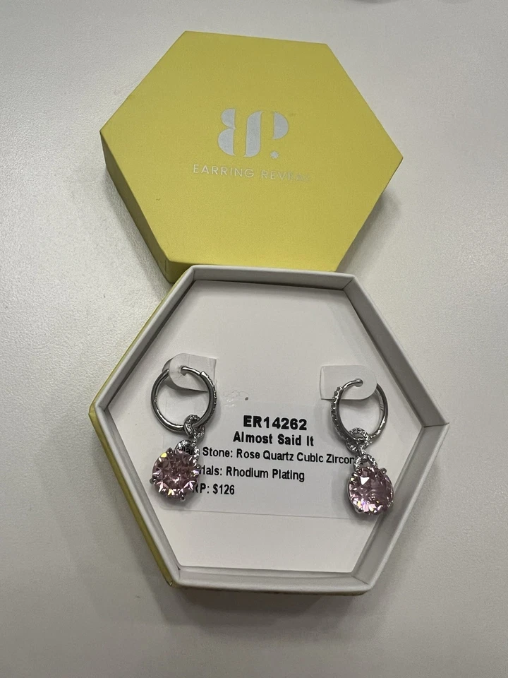 Pendientes de aro Bomb Party casi lo dijo piedra rosa chapado en rodio Foto 1 de 1