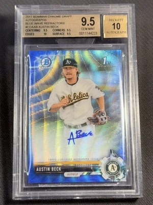 2017 Bowman Chrome 1st BLUE WAVE REFRACTOR PROSPECT ROOKIE AUTO Austin Beck /150 - Image 1 of 4