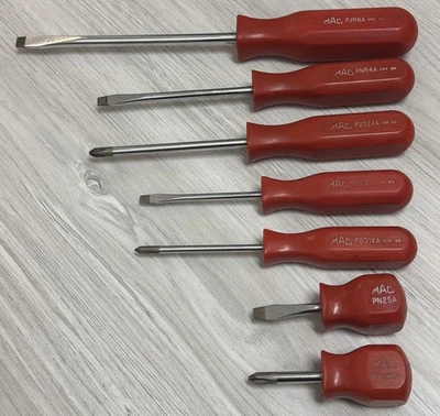 Mac Tools 7 Pc PJR6A PNR4A P202XA PHR3A P201XA PN2SA P212XA Screwdrivers MINT - Image 1 of 4