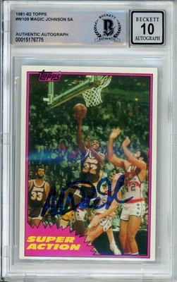 1981-82 Topps Super Action #21 Magic Johnson RC Los Angeles Lakers BGS Auto 10 - Image 1 of 4