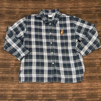 Disney Store Flannel Top XL Plaid Blue Green Tigger Embroidered Shirt Pajama Men - Image 1 of 4
