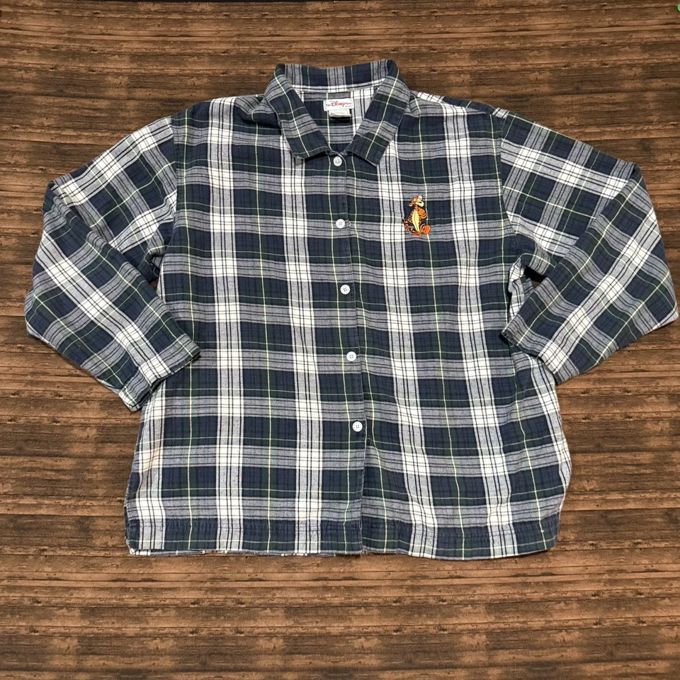 Disney Store Franela Top XL Cuadros Azul Verde Tigger Bordado Camisa Pijama Hombres Foto 1 de 4