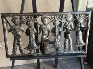 Vintage haitianisches Ra Ra Band Metall Wandbehang 32x17" Handarbeit - Bild 1 von 12