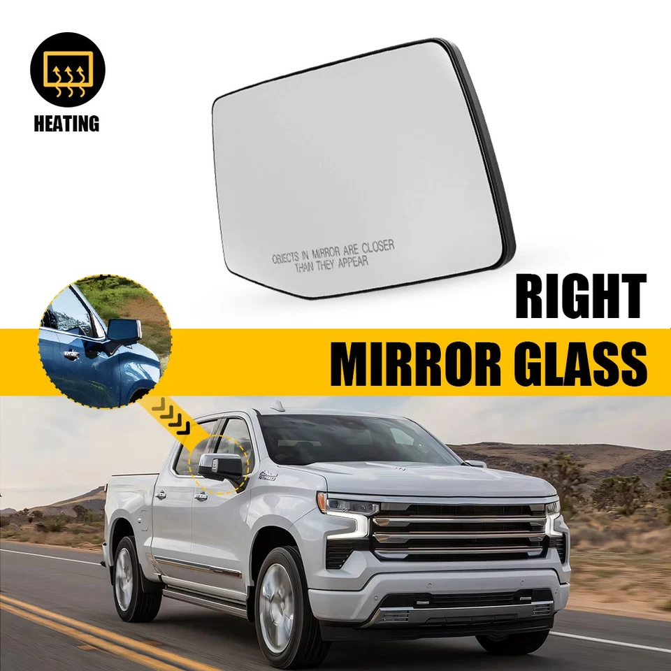 Vidro espelhado direito aquecido para 2020-2023 2024 Chevrolet Silverado 2500 HD 3500 HD - Imagem 1 de 4