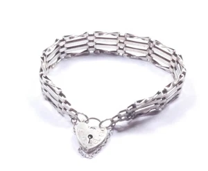 Vintage 1978 Gate Armband 4 Bar Love Heart Vorhängeschloss 925 Sterling Silber 15,1g - Bild 1 von 10