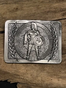 VINTAGE LEWIS ROMAN MEAL BELT BUCKLE SILVER TONE PEWTER SOLDIER - Picture 1 of 6