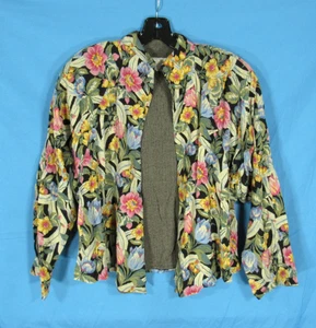 PLATINUM By DOROTHY SCHOELEN Black/Mutli TAPESTRY Open Front JACKET/CARDIGAN L - Picture 1 of 6