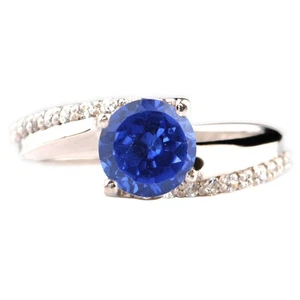 14 Kt Weißgold 1,40 kt natürlicher blauer Tansanit IGI-zertifizierter weißer Diamant Ring - Bild 1 von 1